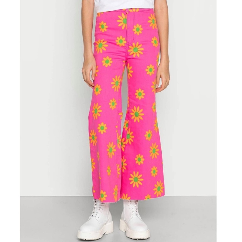 Free People Youthquake Printed Crop Flare Jeans In Lipstick Combo - Picture 2 of 6